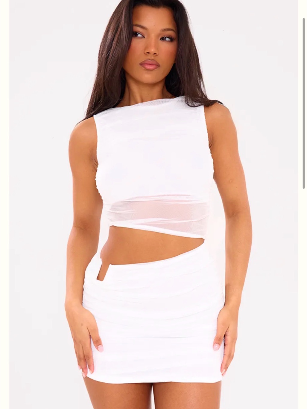 Prettylittlething White Cutout Mesh Two-Piece Mini Dress